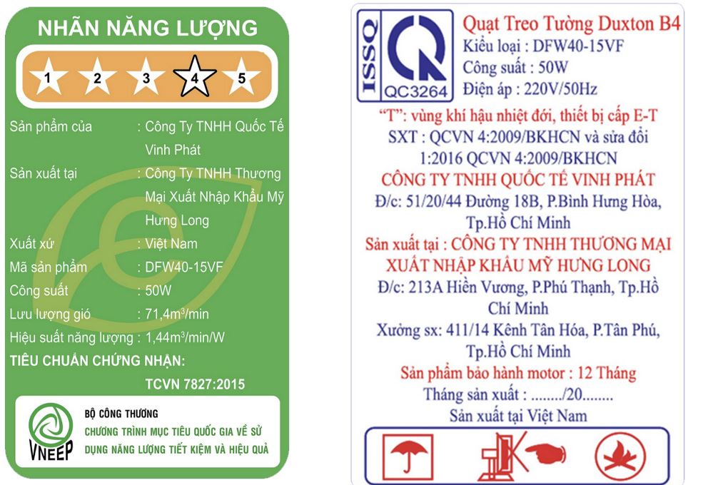 Quạt treo tường Duxton 5 cánh B4 DFW40-15VF 50W Màu Trắng - Xanh