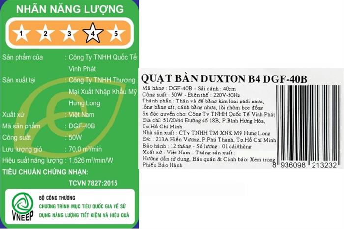Quạt bàn Duxton 5 cánh B4 DGF-40B 50W Màu Trắng