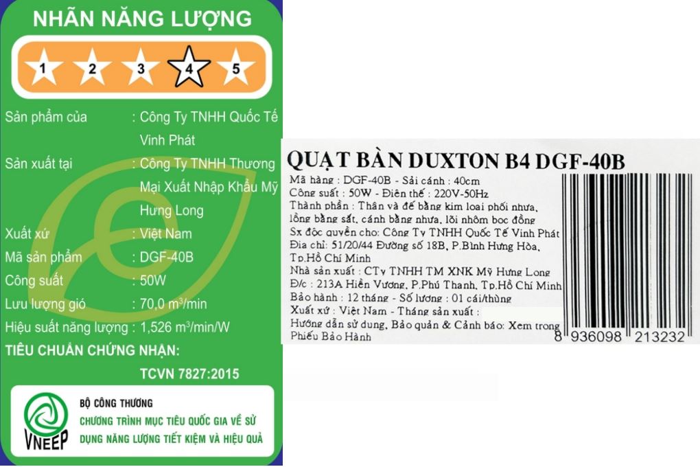 Quạt bàn Duxton 5 cánh B4 DGF-40B 50W Màu Trắng