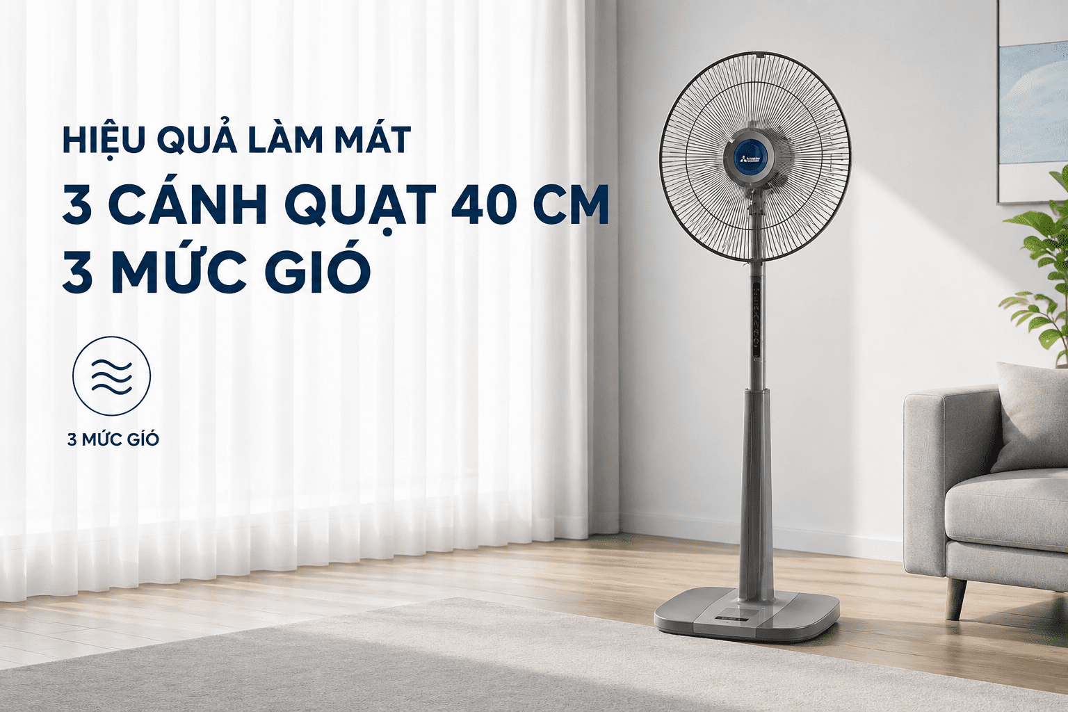 Quạt đứng Mitsubishi Electric 3 cánh LV16S-RA CY-GY 47W Màu Xám
