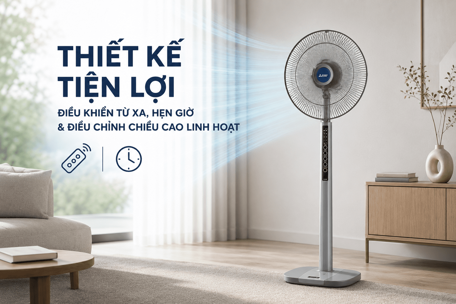 Quạt đứng Mitsubishi Electric 3 cánh LV16S-RA CY-GY 47W Màu Xám