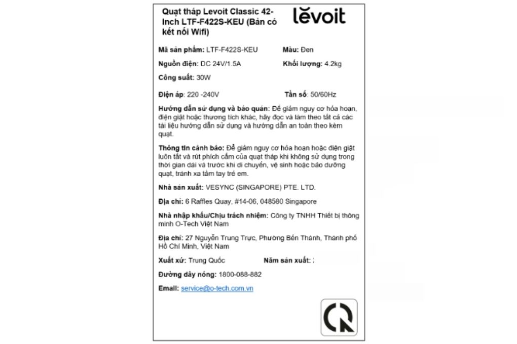 Quạt tháp Levoit 42 inch LTF-F422S-KEU 30W Màu Đen