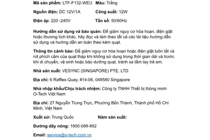 Quạt tháp Levoit Mini Windi LTF-F132-WEU 12W Màu Trắng