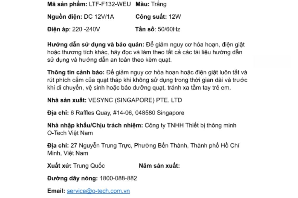 Quạt tháp Levoit Mini Windi LTF-F132-WEU 12W Màu Trắng