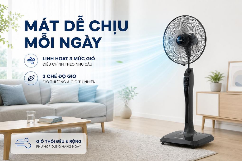 Quạt cây Mitsubishi 3 cánh LV16-RB CY-GY 47W - Hiệu suất làm mát và khả năng tùy chỉnh gió phù hợp sử dụng hàng ngày