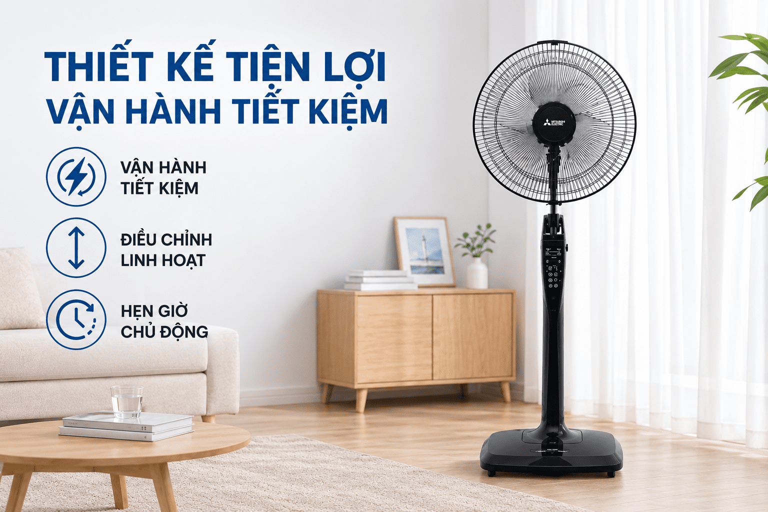 Quạt cây Mitsubishi 3 cánh LV16-RB CY-GY 47W - Thiết kế tiện lợi với khả năng điều chỉnh linh hoạt và vận hành tiết kiệm