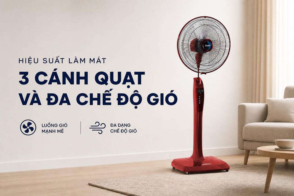 Quạt cây Mitsubishi 3 cánh LV16-RB CY-RD 47W - Hiệu suất làm mát với 3 cánh quạt và đa chế độ gió