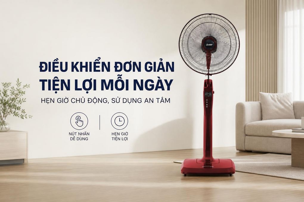 Quạt cây Mitsubishi 3 cánh LV16-RB CY-RD 47W - Điều khiển đơn giản và tiện lợi phù hợp nhu cầu dùng thường nhật