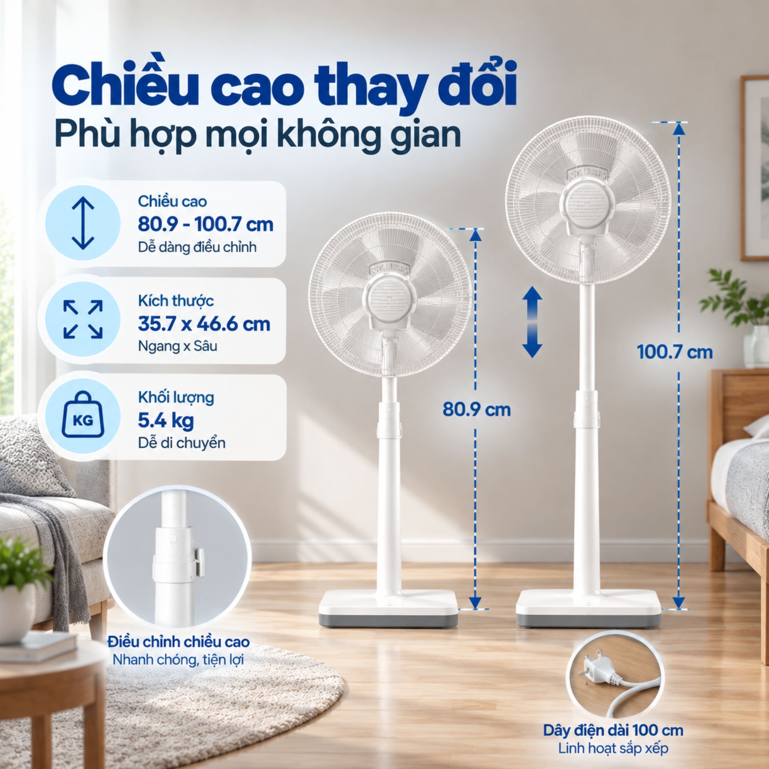 Quạt đứng LUMIAS 7 cánh F08 PRO Trắng 28W Màu Trắng