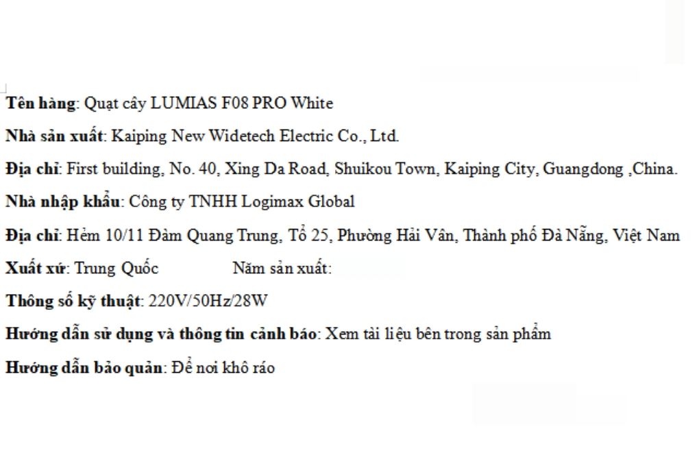 Quạt đứng LUMIAS 7 cánh F08 PRO Trắng 28W Màu Trắng