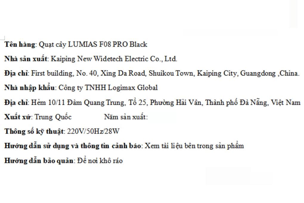 Quạt đứng LUMIAS 7 cánh F08 PRO Đen 28W Màu Đen
