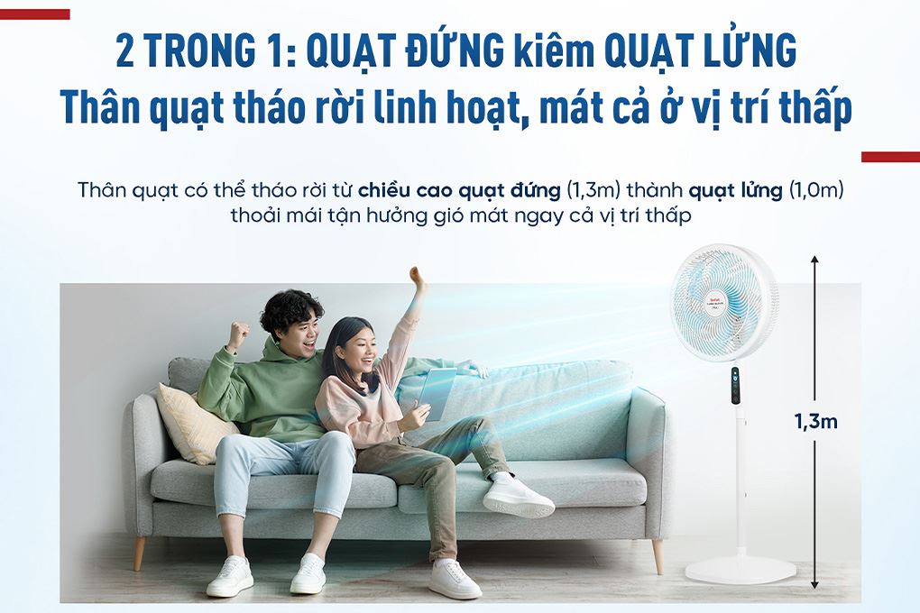 Quạt đứng Tefal 6 cánh VH689990 80W Màu Trắng