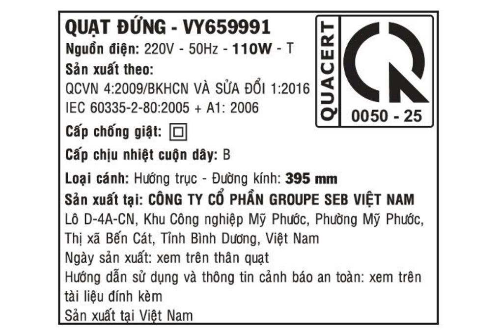 Quạt đứng Asia 7 cánh VY659991 110W Màu Xám