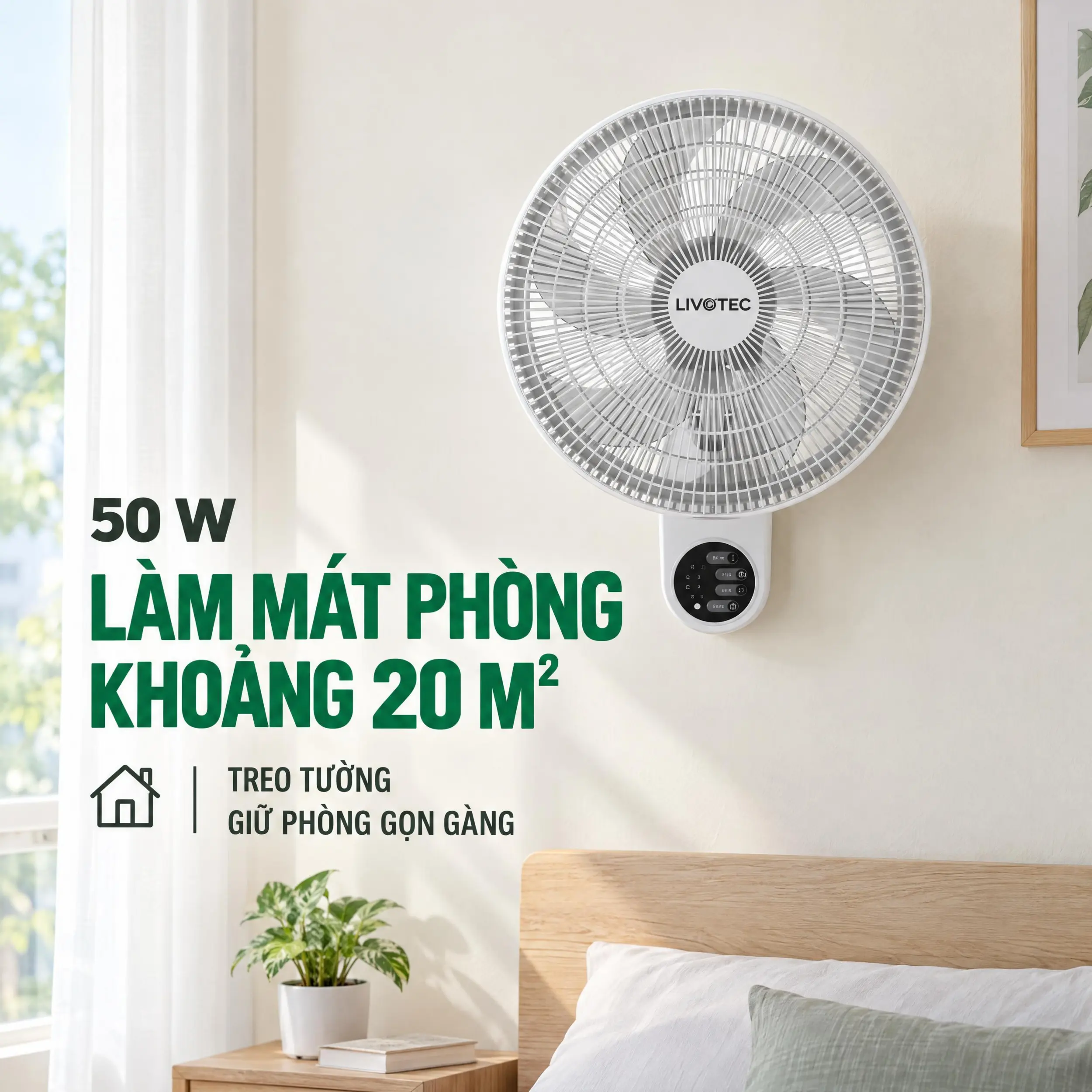 Quạt treo tường Livotec 6 cánh W-450 50W Màu Trắng