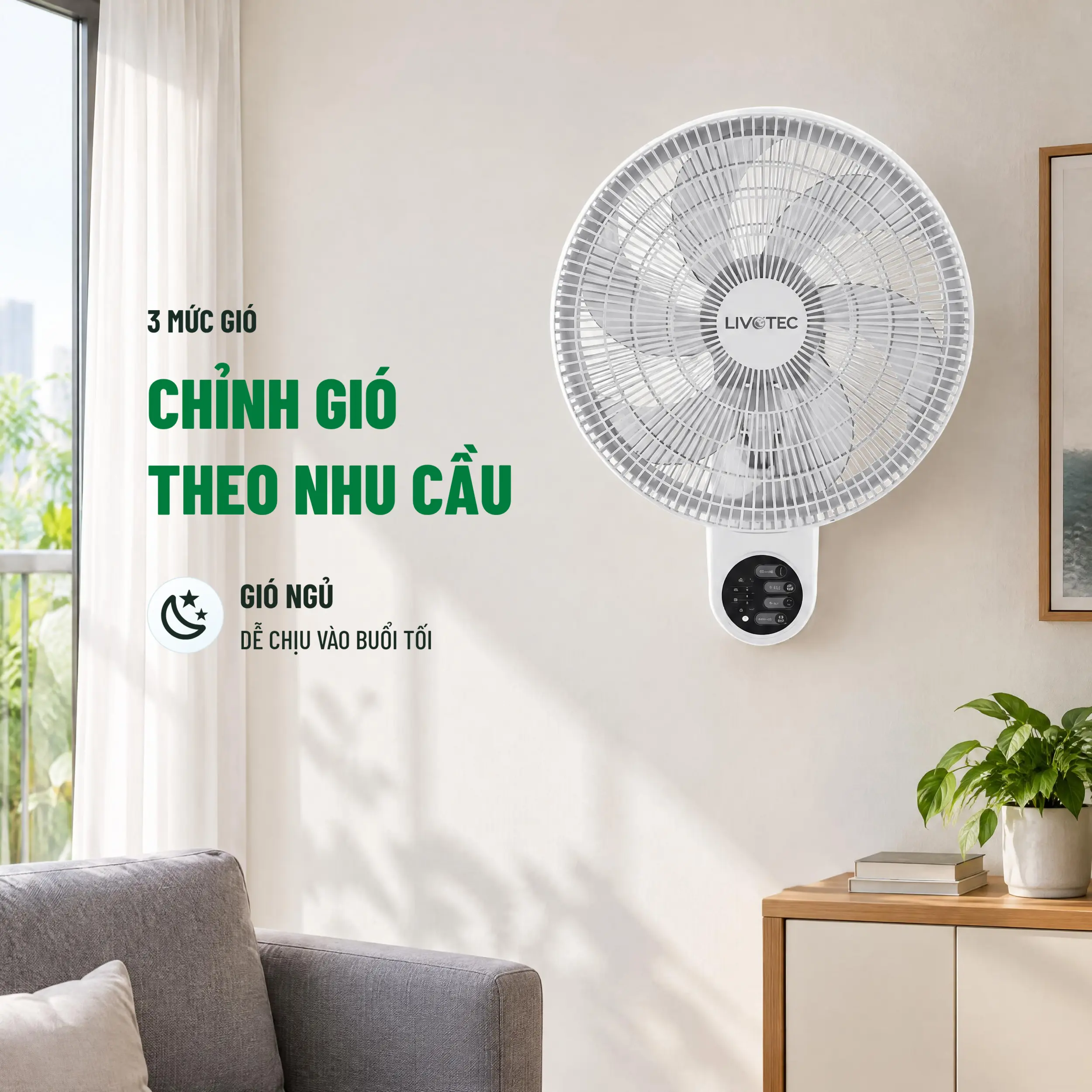 Quạt treo tường Livotec 6 cánh W-450 50W Màu Trắng