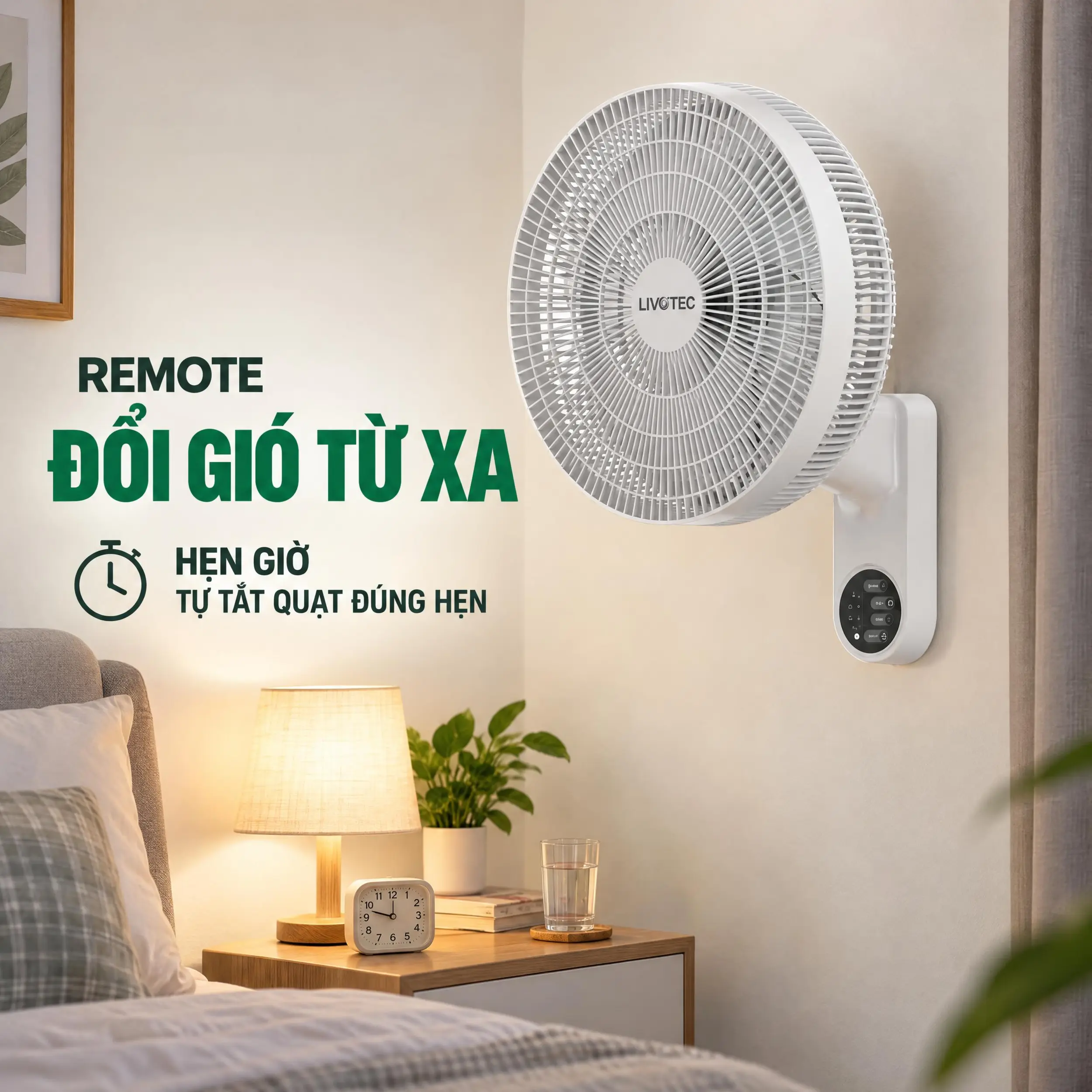 Quạt treo tường Livotec 6 cánh W-450 50W Màu Trắng