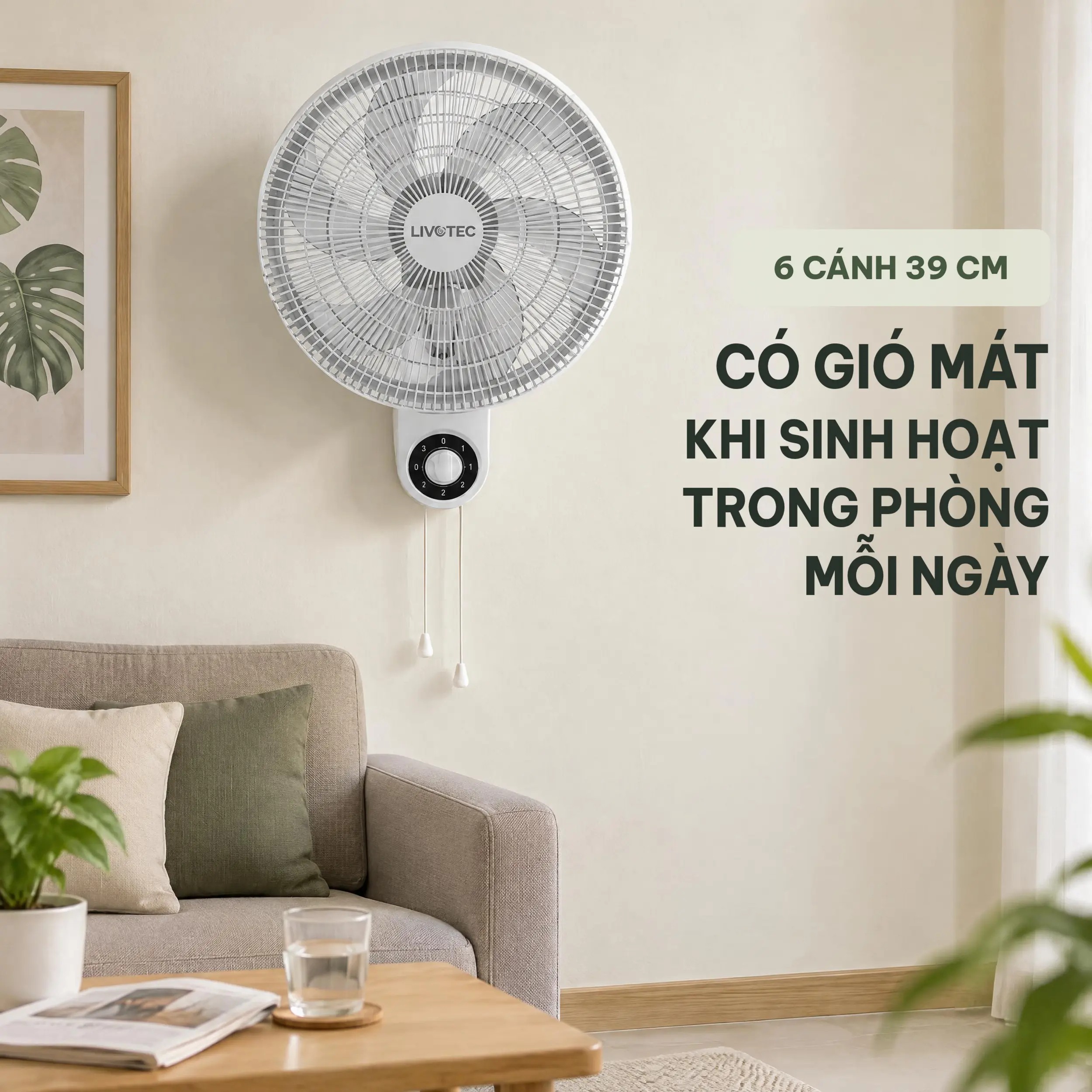 Quạt treo tường Livotec 6 cánh W-150 50W Màu Trắng