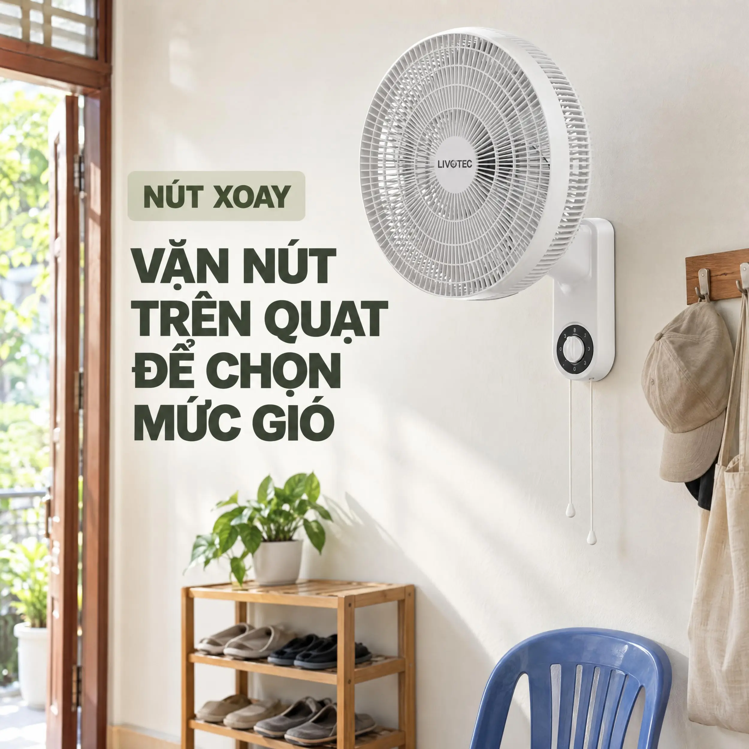 Quạt treo tường Livotec 6 cánh W-150 50W Màu Trắng