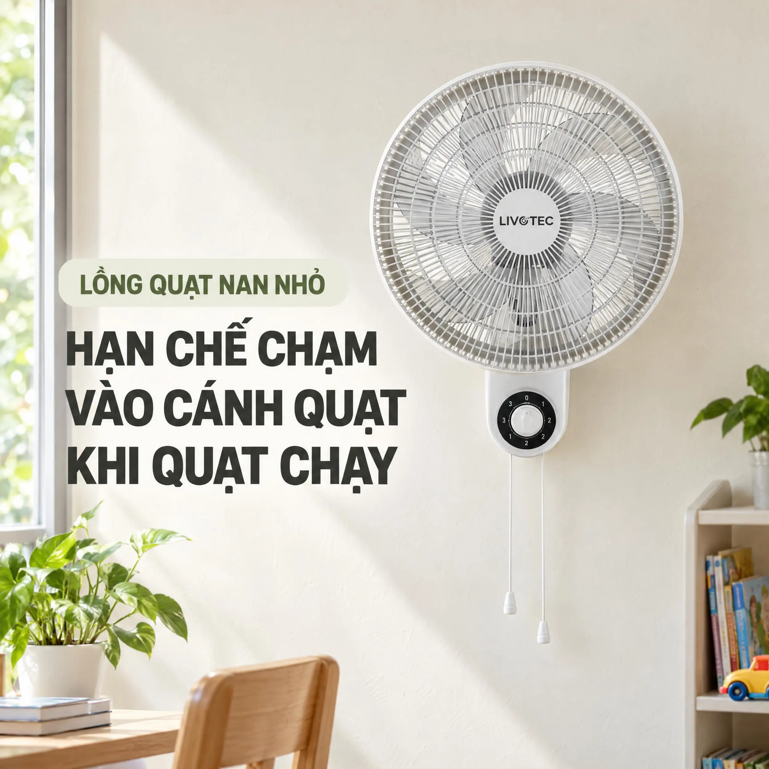 Quạt treo tường Livotec 6 cánh W-150 50W Màu Trắng