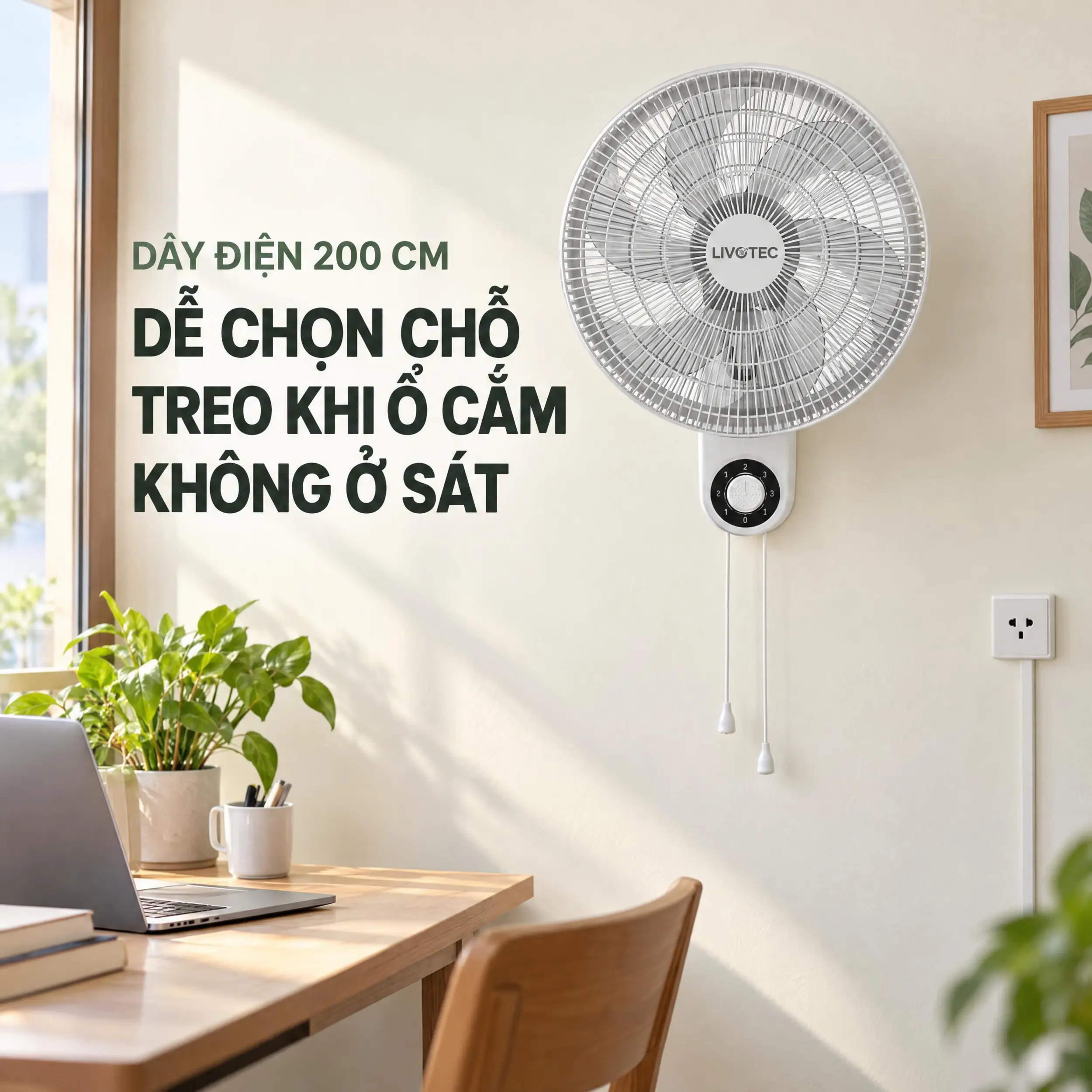Quạt treo tường Livotec 6 cánh W-150 50W Màu Trắng