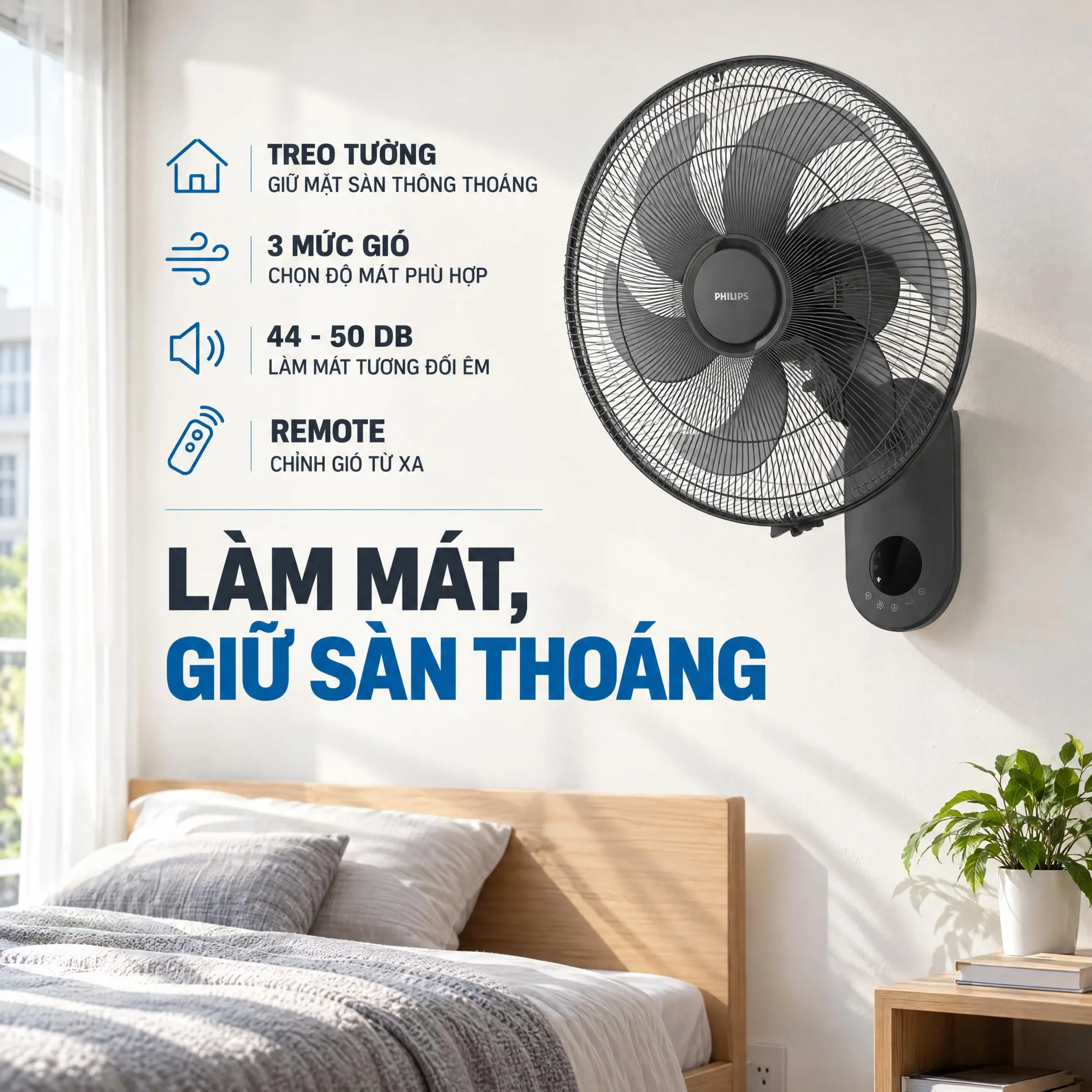 Quạt treo tường Philips 6 cánh CX1050​/11 47W Màu Đen