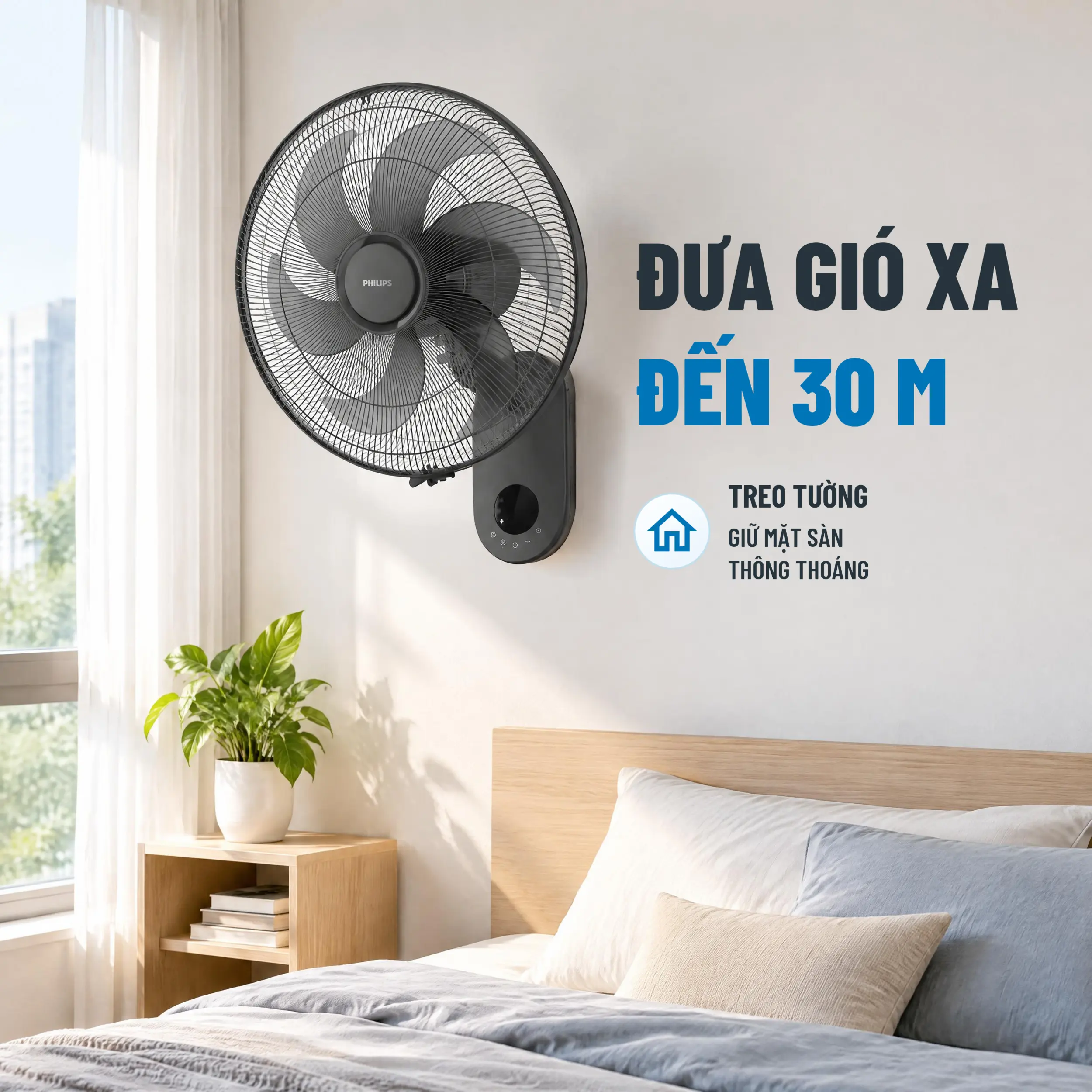 Quạt treo tường Philips 6 cánh CX1050​/11 47W Màu Đen