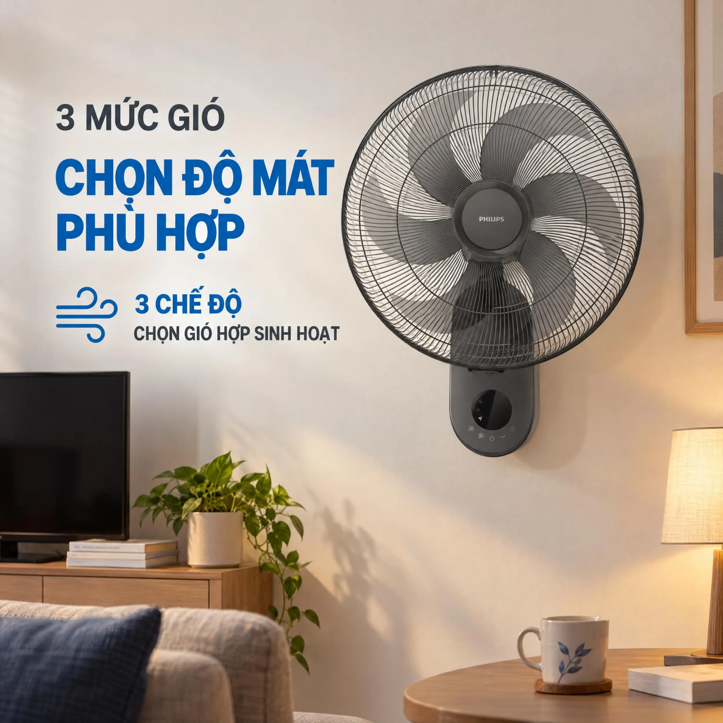 Quạt treo tường Philips 6 cánh CX1050​/11 47W Màu Đen