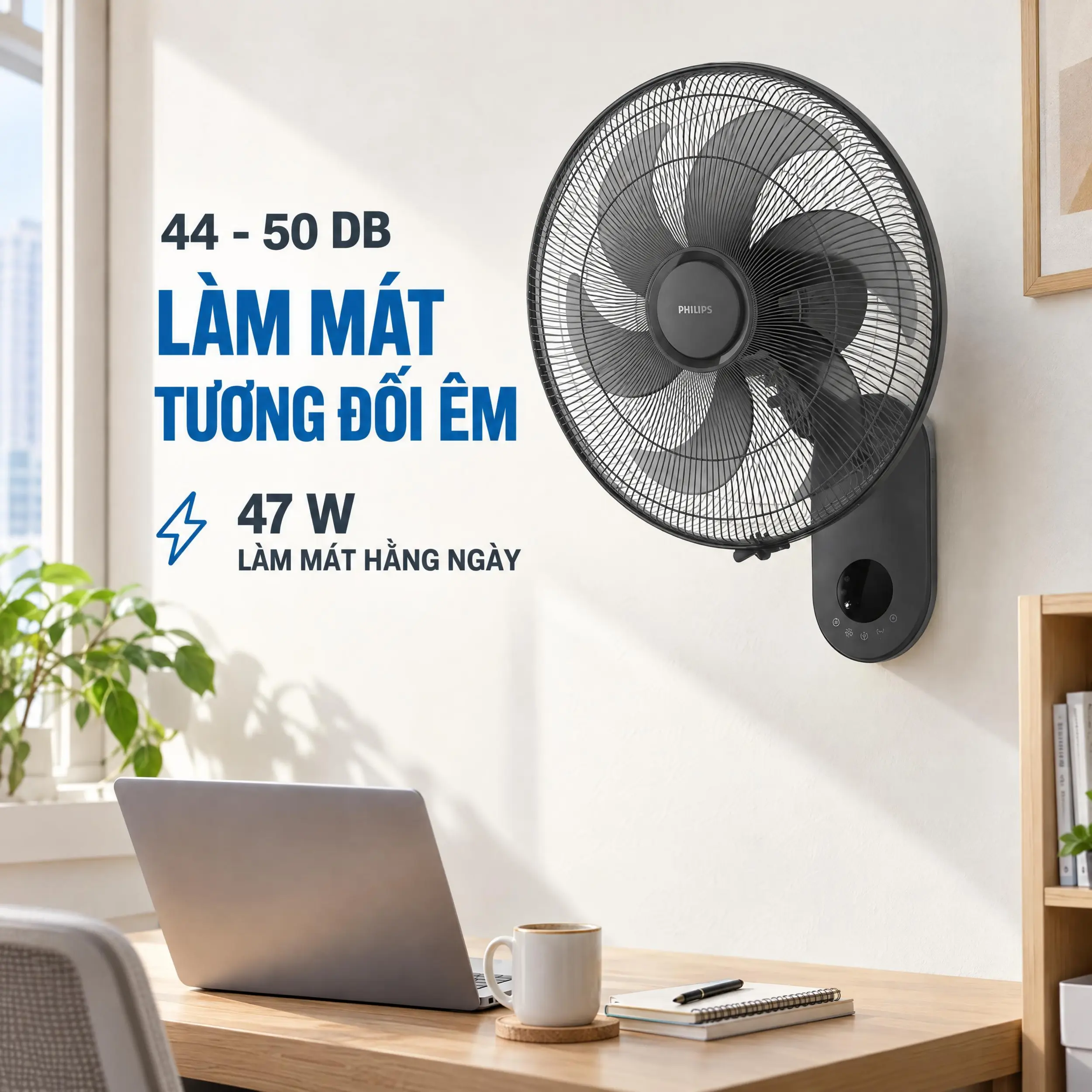 Quạt treo tường Philips 6 cánh CX1050​/11 47W Màu Đen