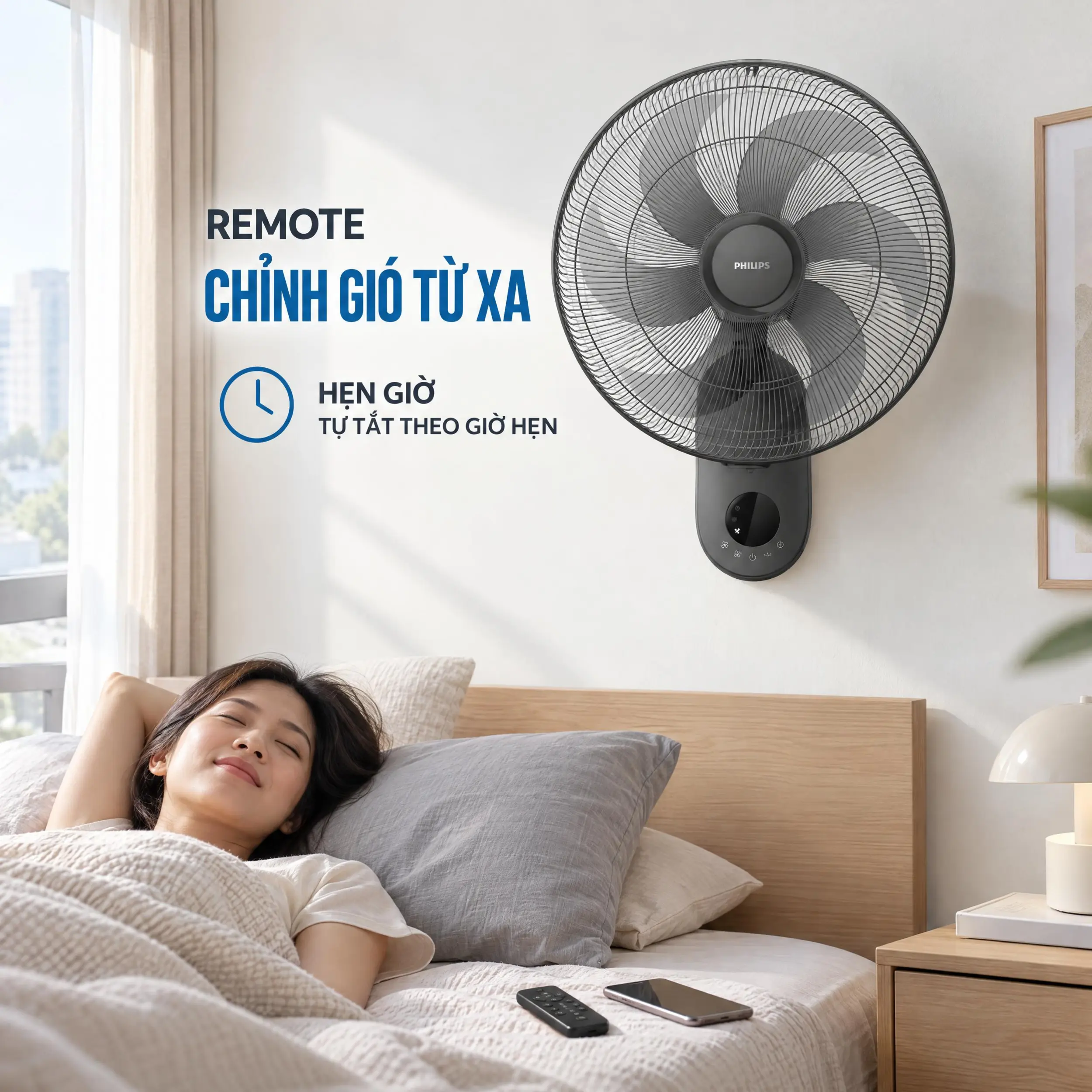 Quạt treo tường Philips 6 cánh CX1050​/11 47W Màu Đen