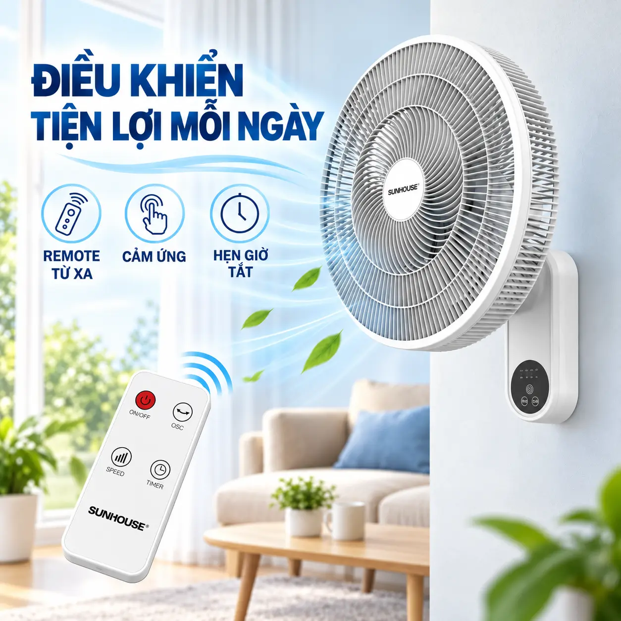 Quạt treo tường Sunhouse 10 cánh SHD7333W 60W Màu Trắng