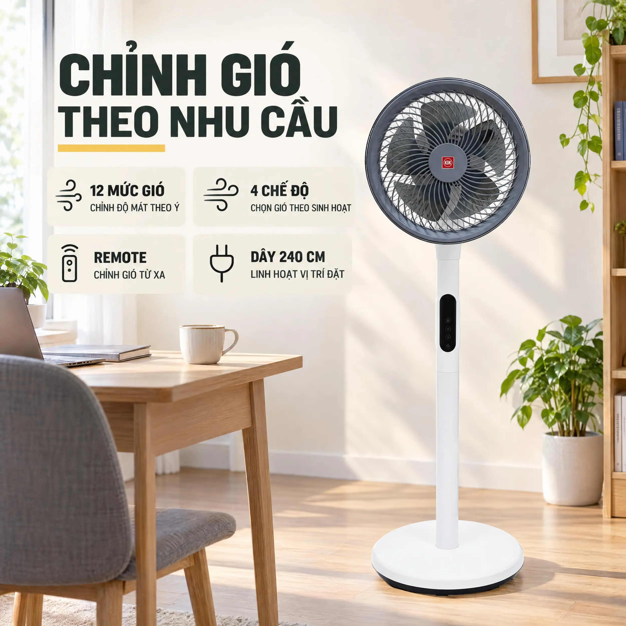 Quạt đứng KDK HL19V 24W Màu Trắng