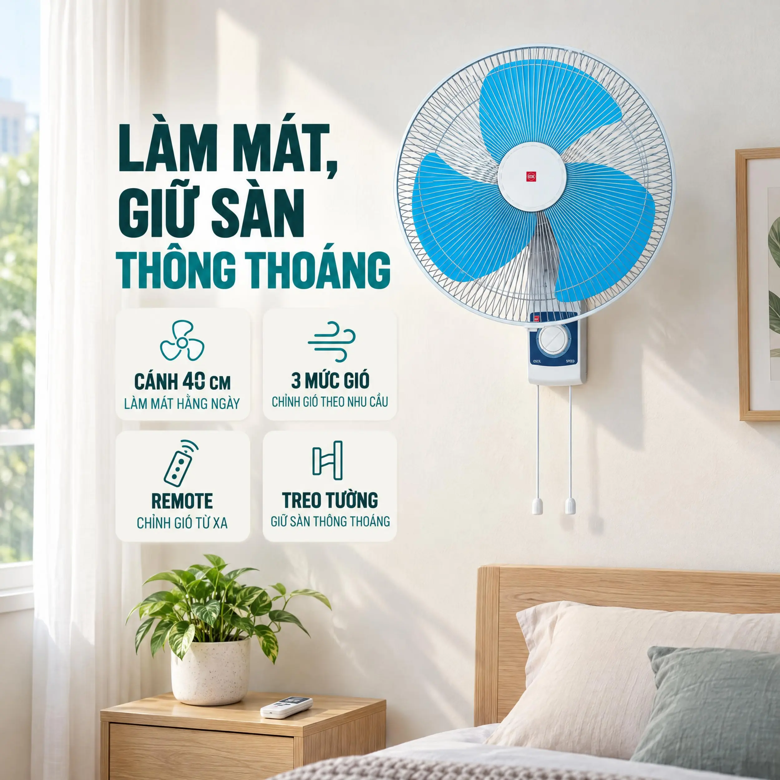 Quạt treo KDK M40C Xanh 47.5W Màu Xanh