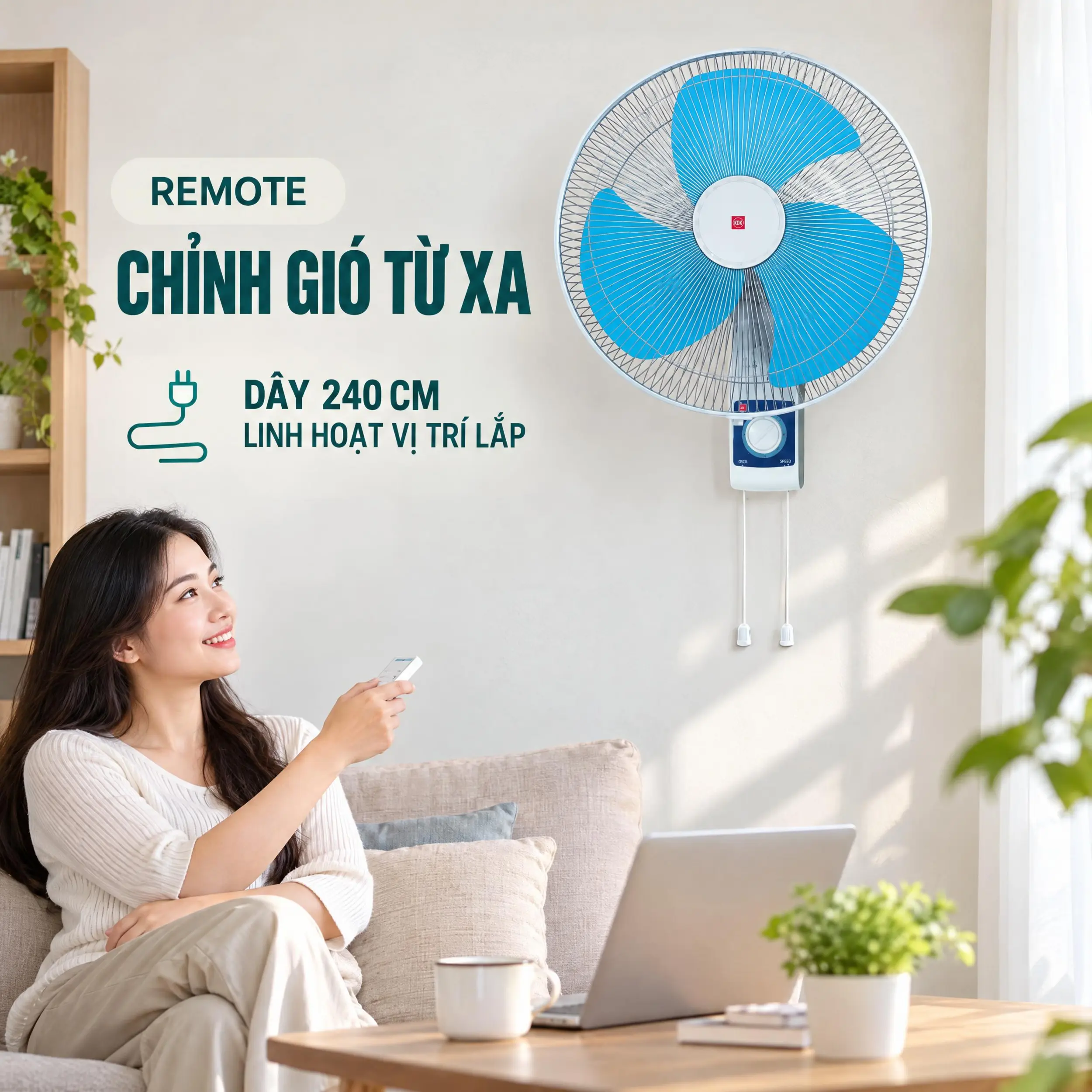 Quạt treo KDK M40C Xanh 47.5W Màu Xanh