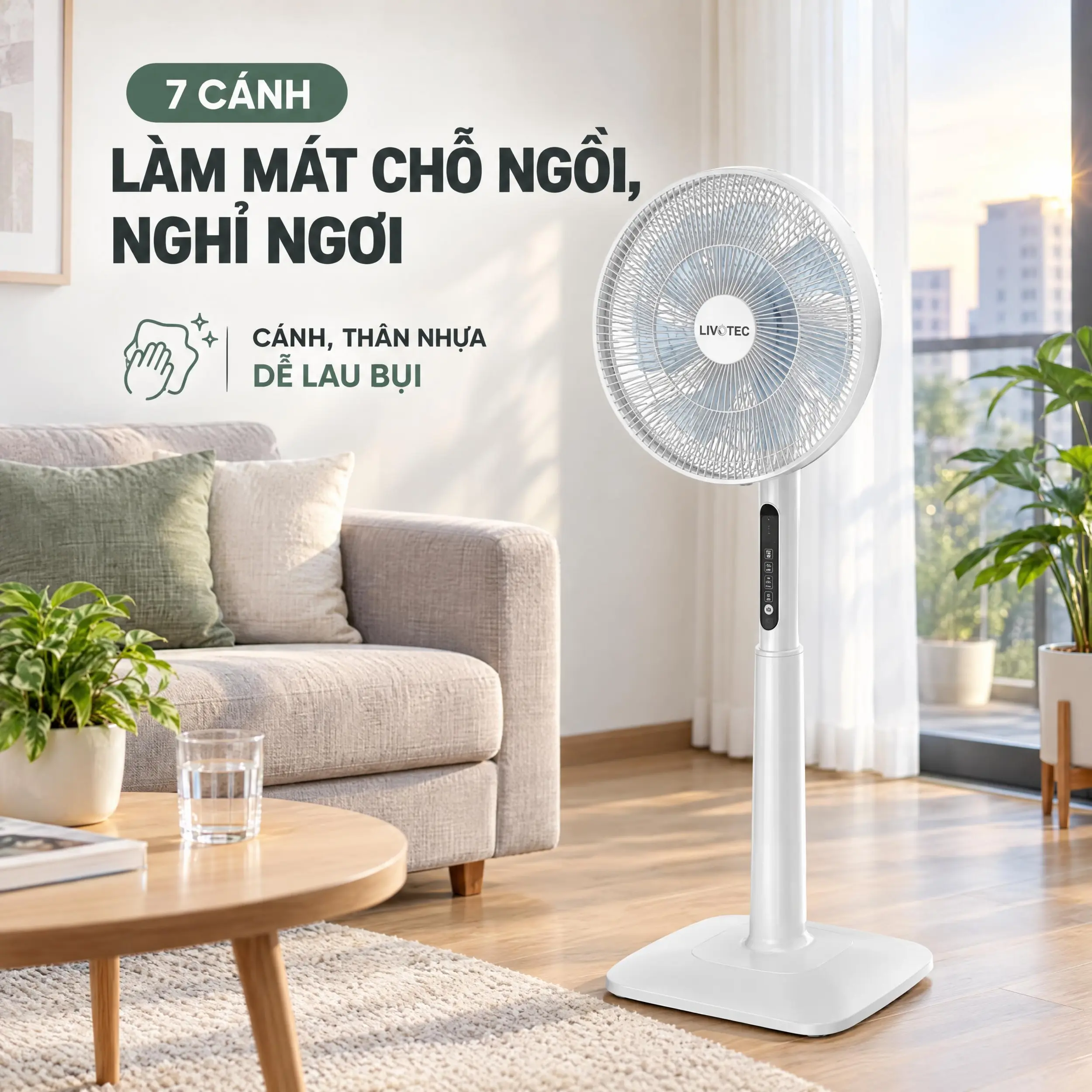 Quạt đứng Livotec 7 cánh BLDC SB-614 34W Màu Trắng