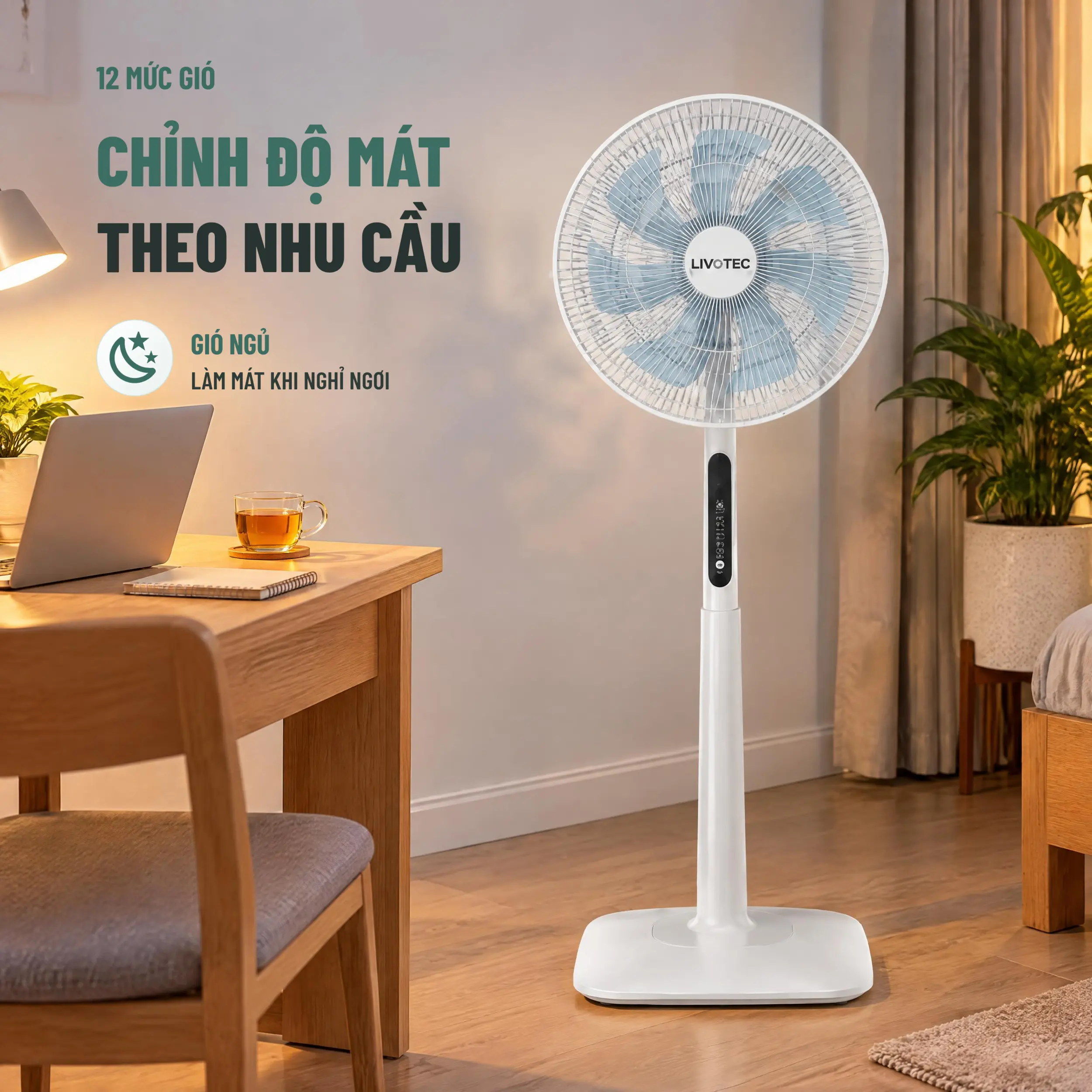 Quạt đứng Livotec 7 cánh BLDC SB-614 34W Màu Trắng
