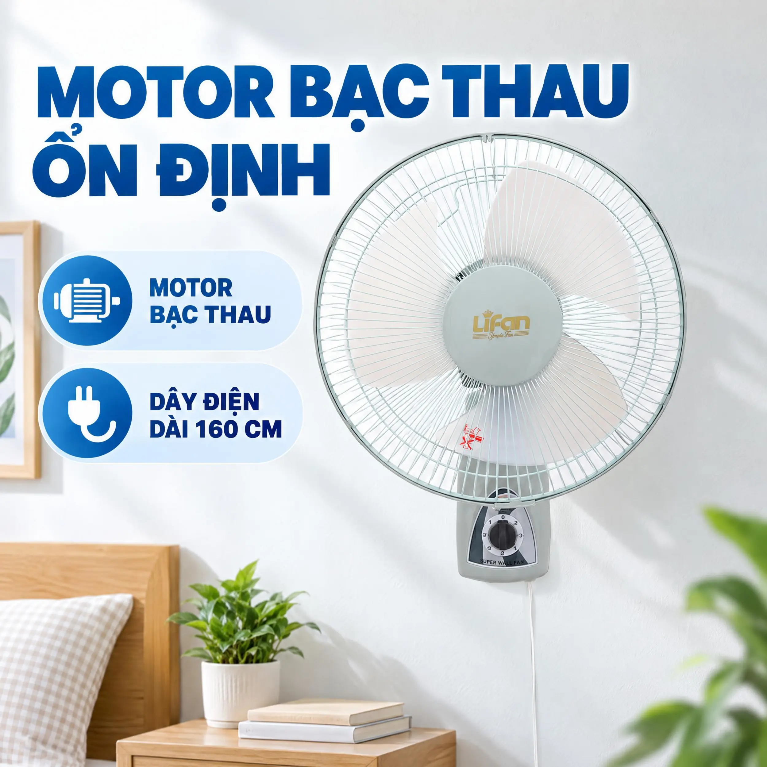 Quạt treo tường Lifan 3 cánh T-212 35W Màu Trắng