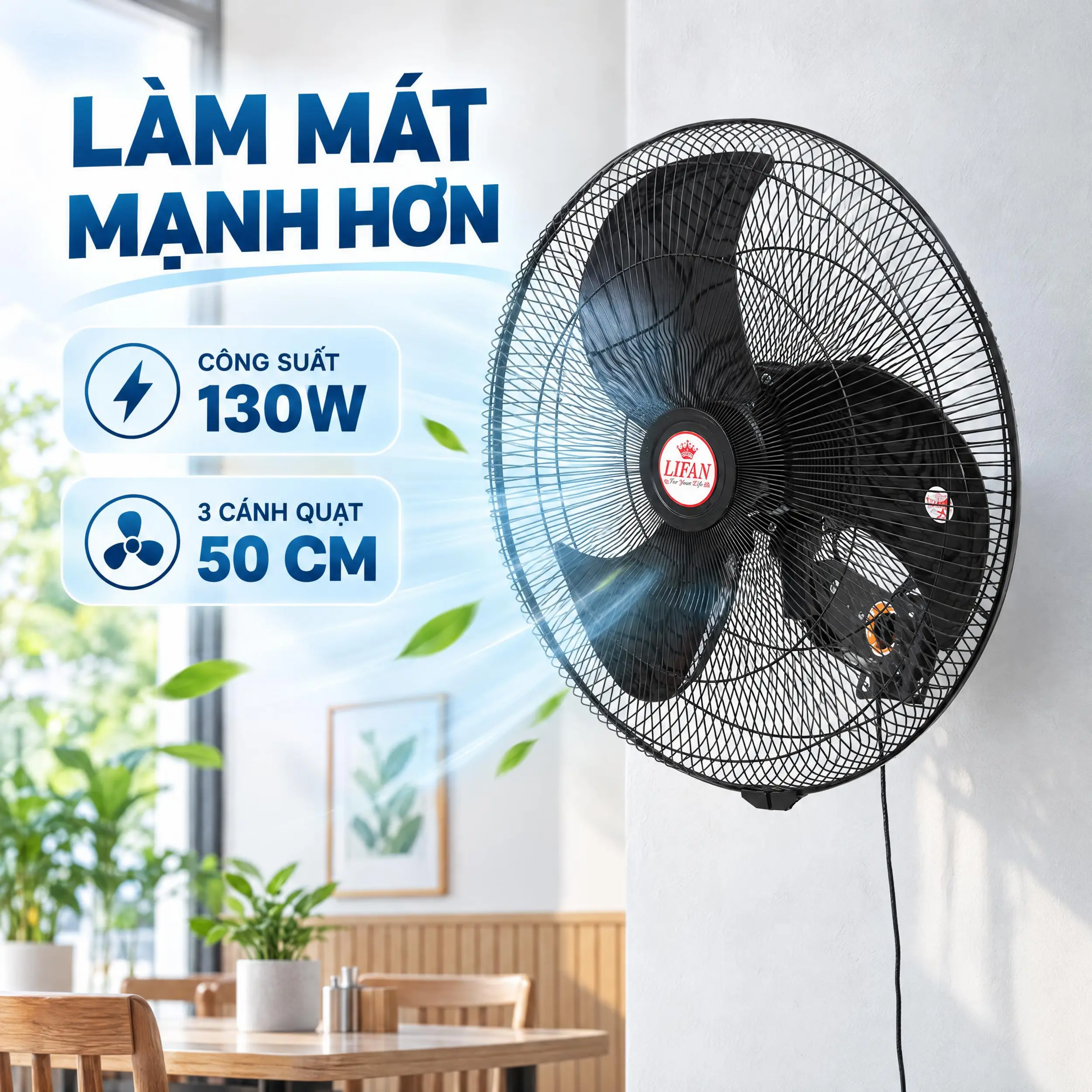 Quạt treo tường Lifan 3 cánh T-20CN(N) 130W Màu Đen