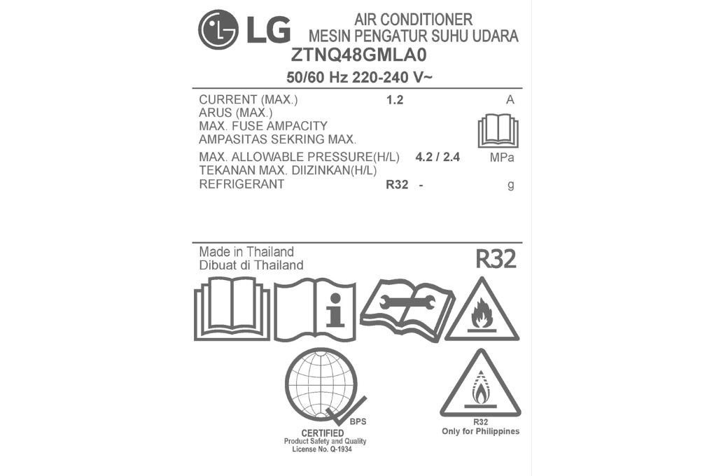 Máy lạnh âm trần LG Inverter 5 HP ZTNQ48GMLA0 Màu Trắng