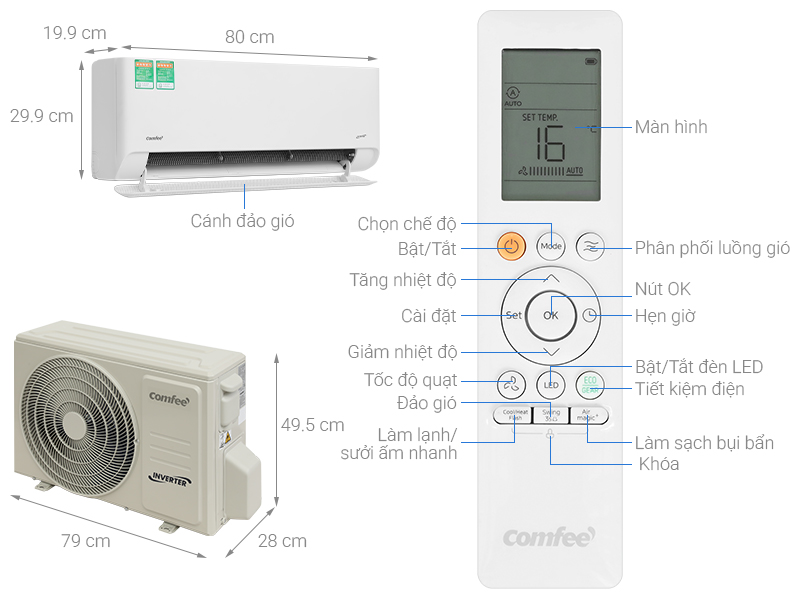 Máy lạnh Comfee Inverter 1.5 HP CFS-13VCB1