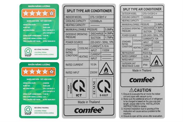 Máy lạnh Comfee Inverter 1.5 HP CFS-13VCB1 Màu Trắng