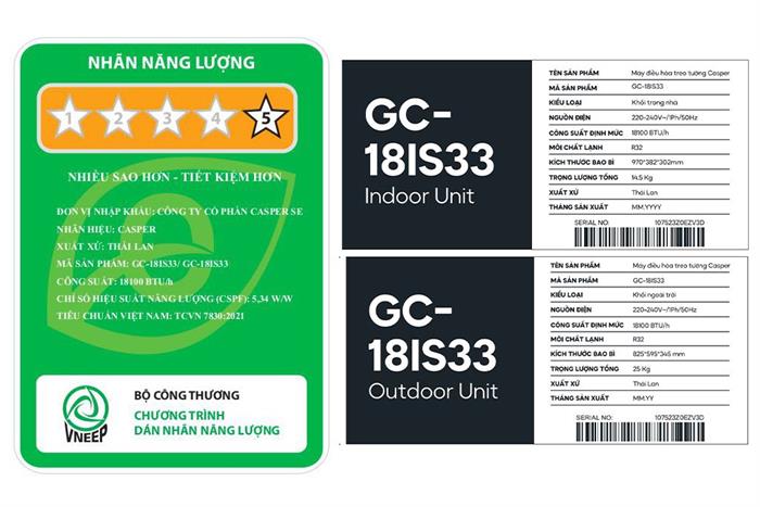 Điều hòa Casper Inverter 18100 BTU GC-18IS33 Màu Trắng