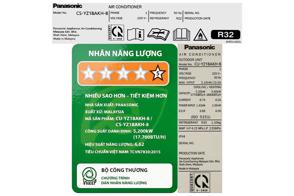 Điều hòa 2 chiều Panasonic Inverter 17700 BTU CU/CS-YZ18AKH-8 Màu Trắng