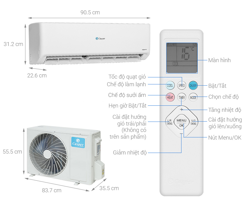 Điều hòa 2 chiều Casper Inverter 2 HP GH-18IS35