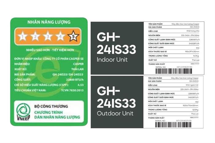 Điều hòa 2 chiều Casper Inverter 22800 BTU GH-24IS33 Màu Trắng