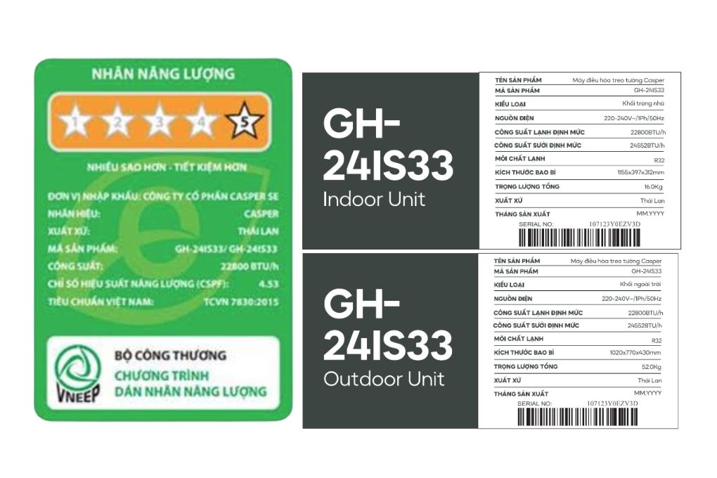 Máy lạnh 2 chiều Casper Inverter 2.5 HP GH-24IS33 Màu Trắng