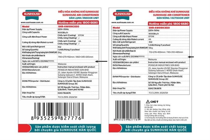 Máy lạnh Sunhouse Inverter 1 HP SHR-AW09IC650 Màu Trắng