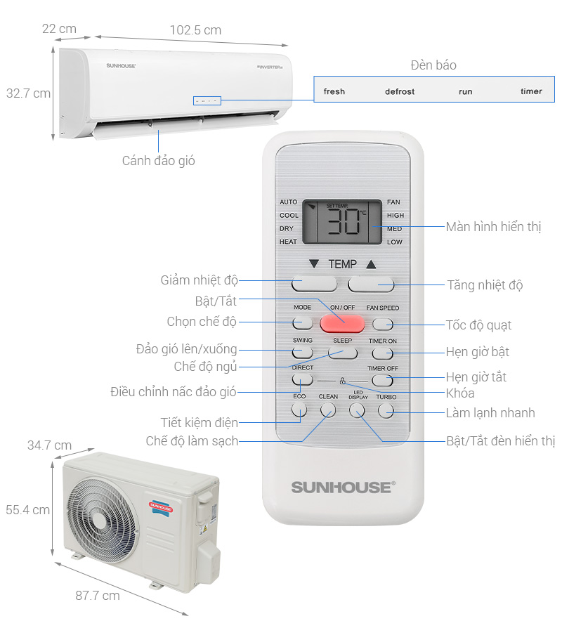 Máy lạnh Sunhouse Inverter 2.5 HP SHR-AW24IC610
