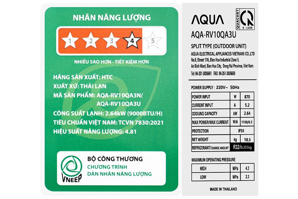 Điều hòa AQUA Inverter 9000 BTU AQA-RV10QA3 Màu Trắng