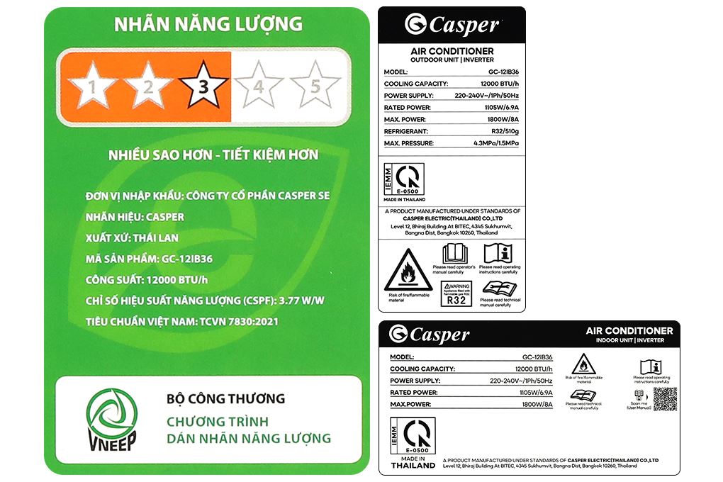 Máy lạnh Casper Inverter 1.5 HP GC-12IB36 Màu Trắng