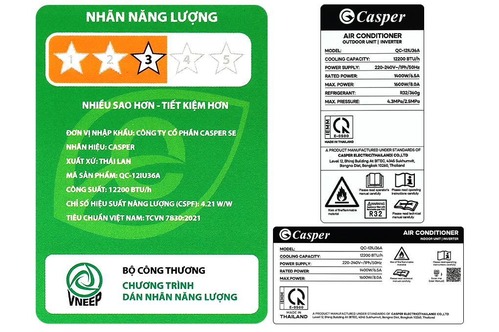 Điều hòa Casper Inverter 12200 BTU QC-12IU36A Màu Trắng